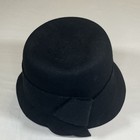 Women's Nine West Wool Black Cloche Bucket Hat With Felt Bow And Hat Box