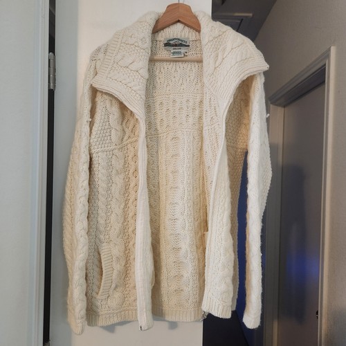 Aran Crafts Merinowolle Irland Fischer Zopfmuster Reißverschluss Stehkragen Cardigan - Bild 4 von 7