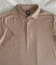 Footjoy FJ Polo Men's L Orange Stripe Golf Shirt Polyester Blend Short Sleeve