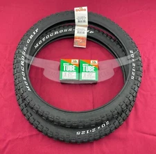 PAIR OF BLACK BICYCLE BMX MOTOCROSS LETTER DURO TIRES W/TUBES IN 20 X 2.125.