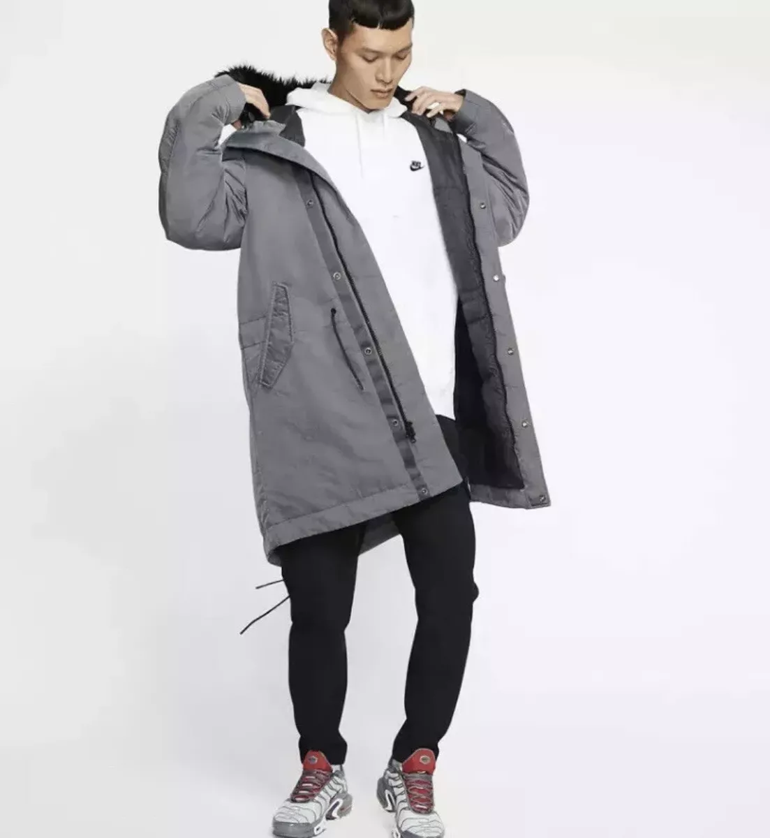 Nike Sportswear Down Fill Hooded Parka Coat Men s Large NSW Gray