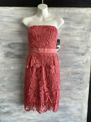 NEW! ADRIANNA PAPELL Evening Straless Lace Sheath Peplum Dress, 8 - Coral | eBay NEW! ADRIANNA PAPELL Evening Straless Lace Sheath Peplum Dress, 8 - Coral | eBay