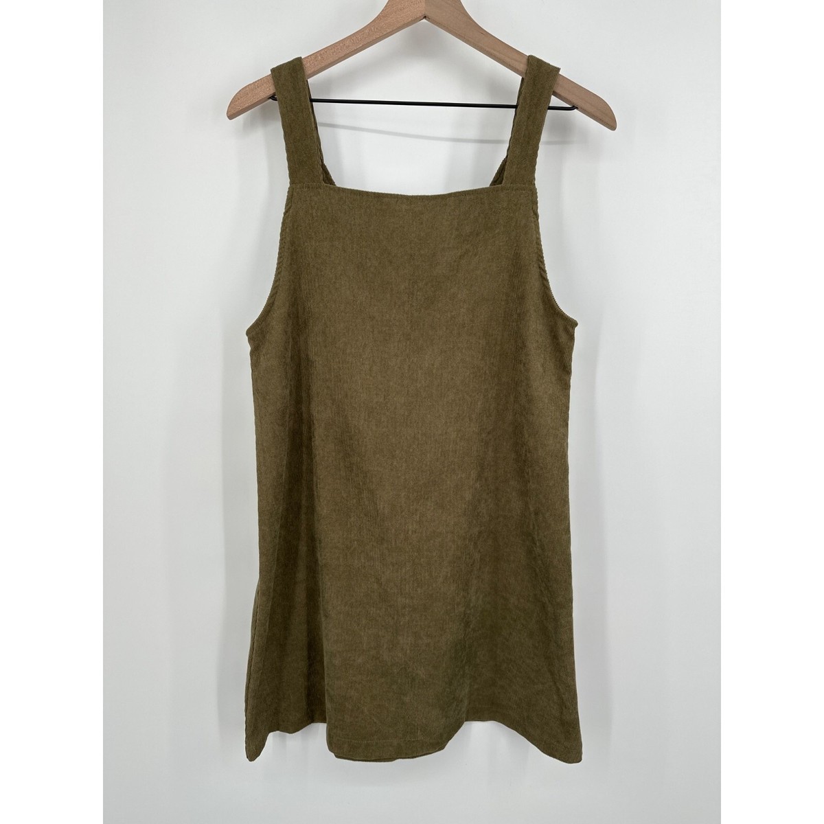Corduroy Dress Women Medium Olive Ribbed Square Neck Lightweight Popover |  eBay