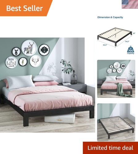 Stylish Full Size Metal Bed Frame with Wood Slat Support - Durable & Low Profile
