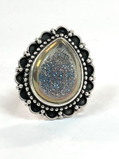 Sterling Silver Purple Blue Drusy/Druzy Teardrop Ring Size 7 FZZ