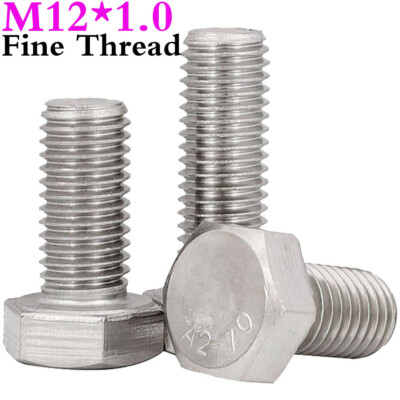 M12 1.0 Fine Thread A2 Stainless Steel Hex Cap Head Bolts Hexagon Screws DIN 933