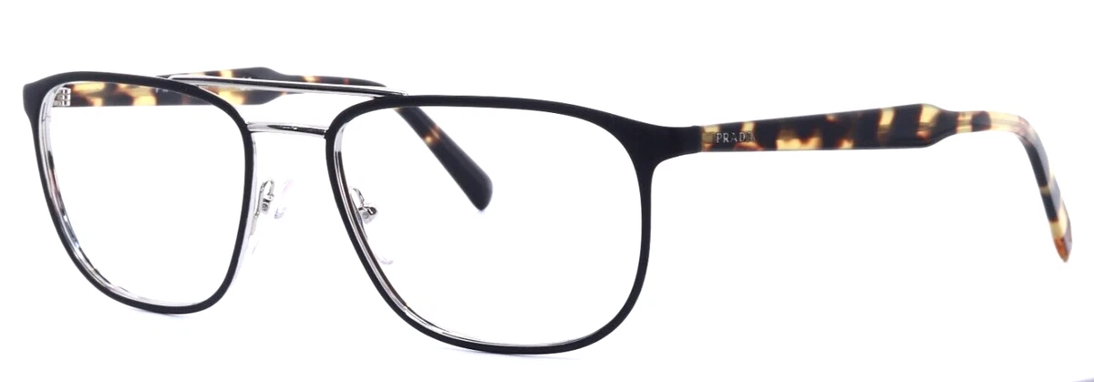 PRADA VPR54X 524 1O1 Matte Black on Silver Unisex Aviator Eyeglasses 54 18 145