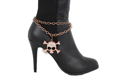 New Women Western Boot Bracelet Copper Metal Chain Anklet Shoe Skull Charm Heart