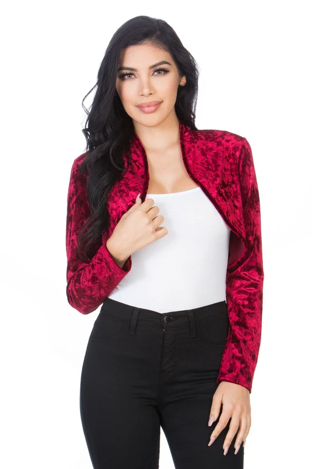 Fashion Secrets Women`s Collarless Opened Velvet Bolero Shrug Cardigan Jacket - Image 4 of 4
