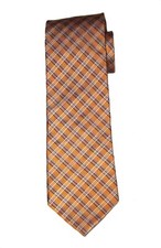Nautica Silk Tie Orange White Gray Blue Plaid Made in USA Men's