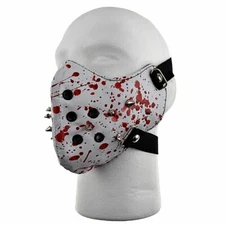 PU WHITE Leather Mask HALF FACE BLOODY  METAL SPIKES Halloween Cosplay BIKER