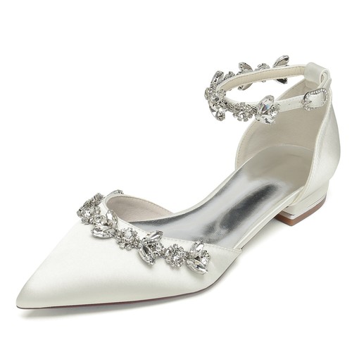 Women's Flat Heel Pointed toe Diamond Chain Wedding Shoes Bridal Banquet Shoes - Picture 24 of 31