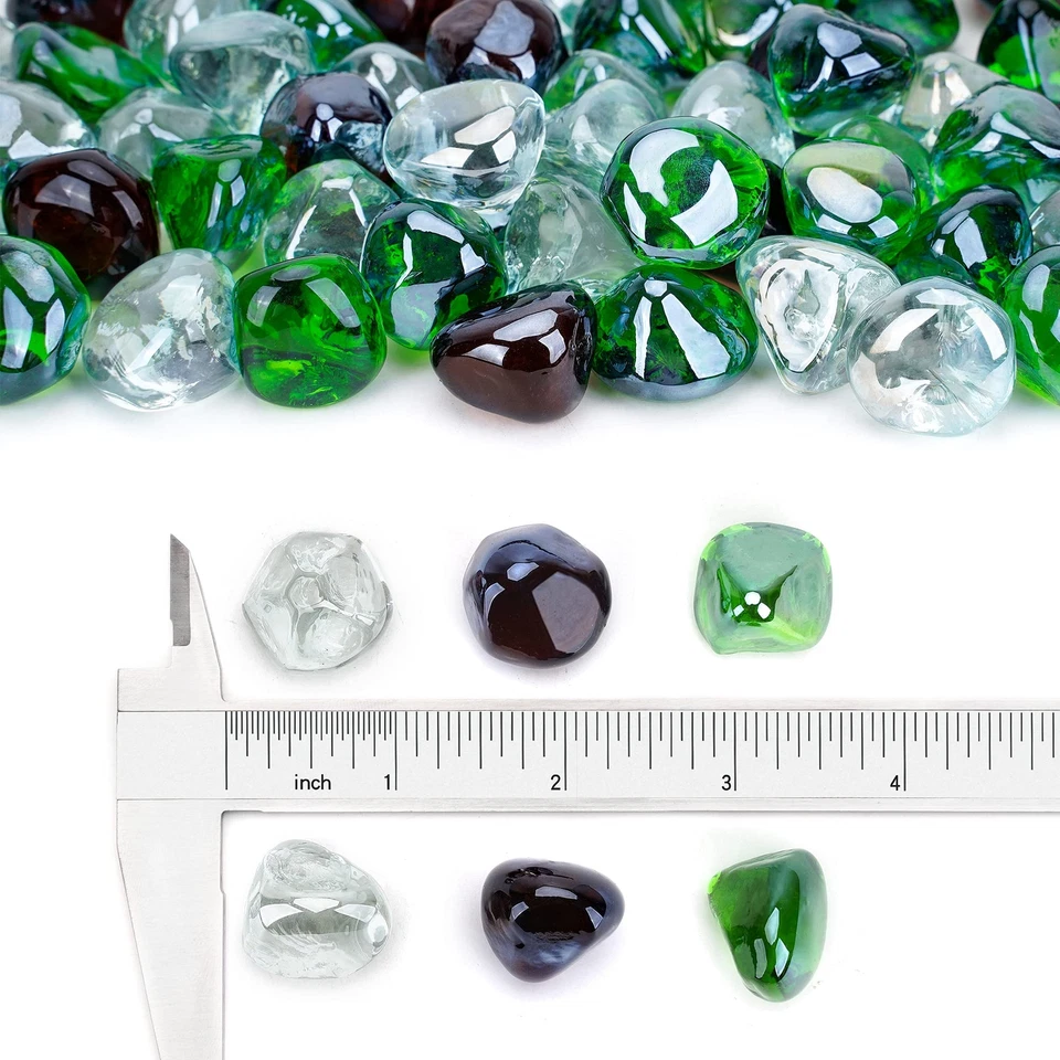 Diamantes de vidrio de fuego mezclados de 10 libras - Chimeneas mezcladas de vidrio de fuego de 1/2 pulgada Foto 2 de 3