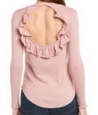 Chaser Henley Open Back Long Sleeve Knit Top M Pink Front Button Lettuce Hem NWT