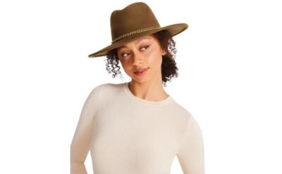 Steve Madden Felted Wool Metal Chain Trimmed Fedora - Olive