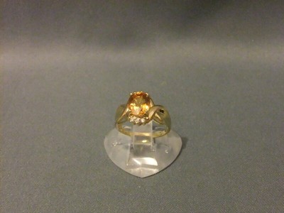 18 kt orangefarbener Saphir & Diamant Ring Birmingham 2005 Größe N1/2