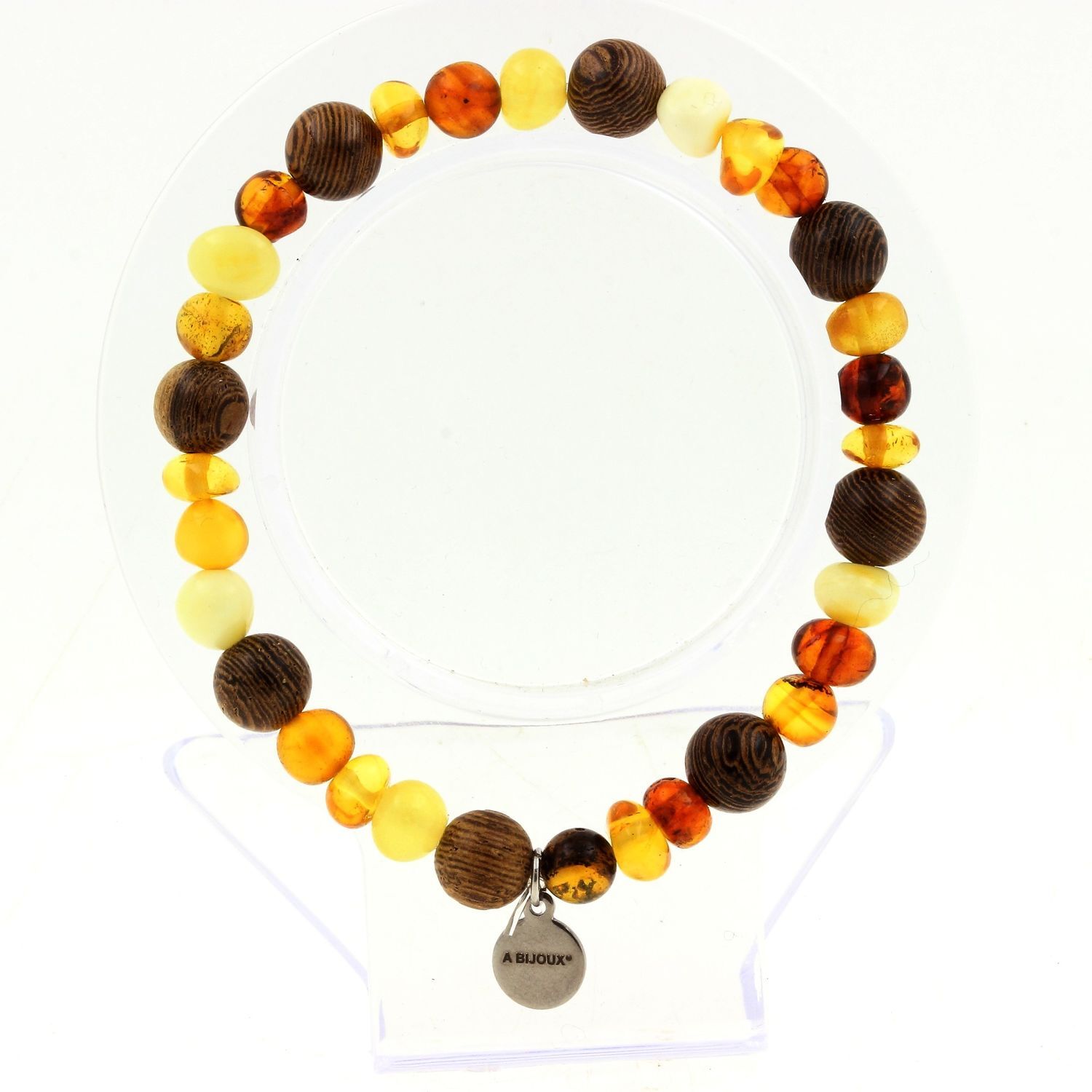 Bracelet perles ambre véritable mer Baltique bois 8 mm élastique fait main