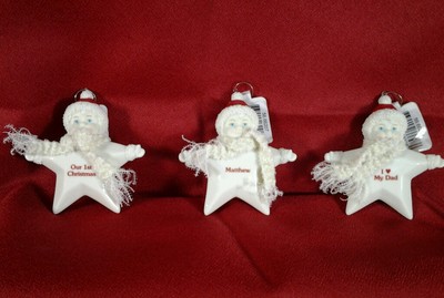 NOS Monogram Porcelain STAR SNOW BABY Christmas Ornmt w/tags Variety Selection