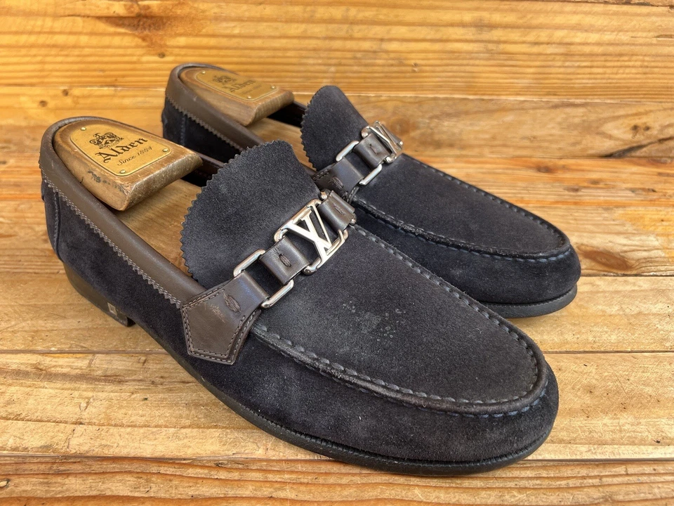 Mocasines Louis Vuitton Azul Marino/Marrón Gamuza Cuero Mayor Sin Cordones Talla 6.5/US 7.5 Foto 3 de 4