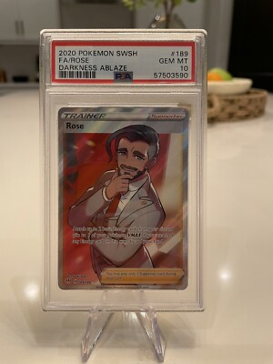 PSA 10 GEM MINT Rose 189/189 Darkness Ablaze FULL ART HOLO Pokemon