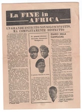 ORIGINAL WW II PROPAGANDA LEAFLET DROPPED ON ITALY " THE END IN AFRICA " 