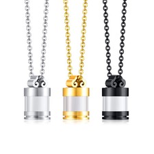 Stainless Steel Glass Transparent Urn Openable Pendant Mens And Women's Necklace