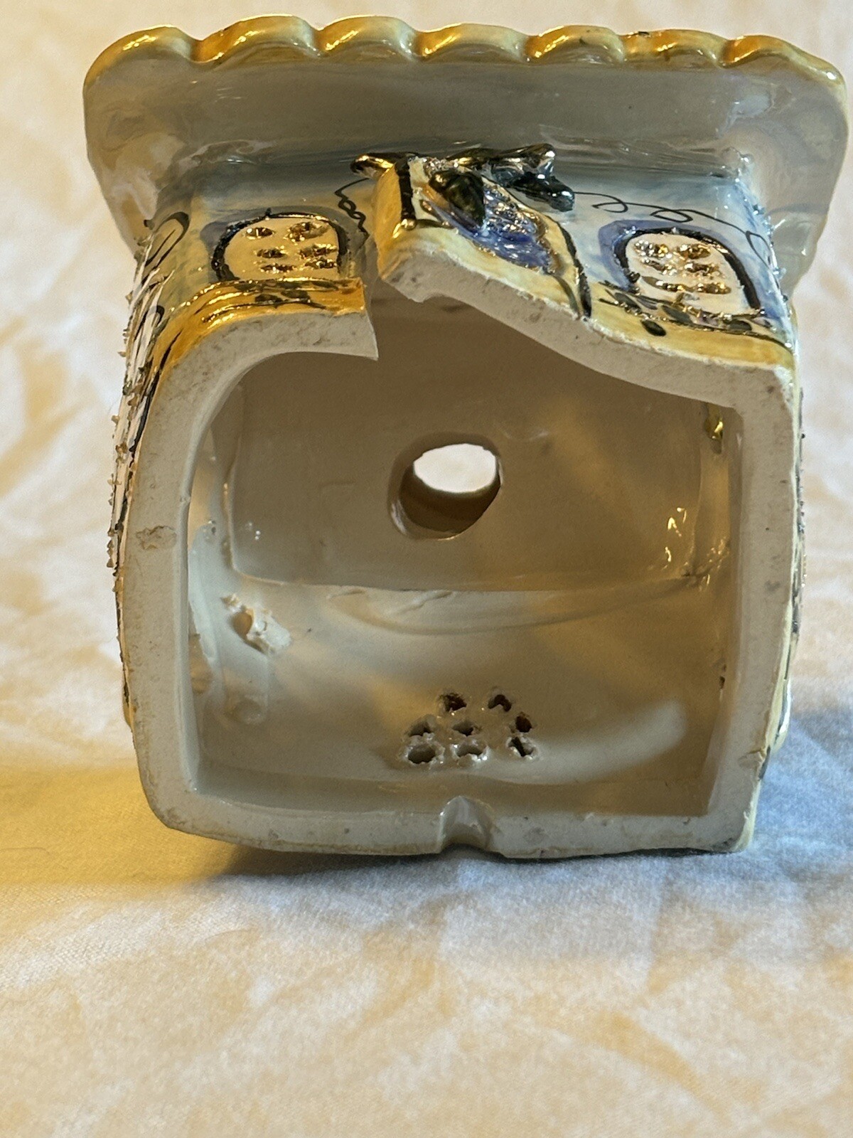 Blue Sky Clayworks 2002 Peace Candle Tea Light Holder House Ceramic Signed