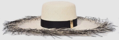 $450 Gigi Burris Women's Beige Beachcomber Wide Brim Straw Sun Hat OS