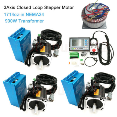 12NM 3Axis Nema34 Motor Closed Loop Stepper Drive Kit+Transformer+CNC Controller