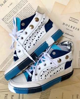 Sneaker Studded white Leather Laser Cut 