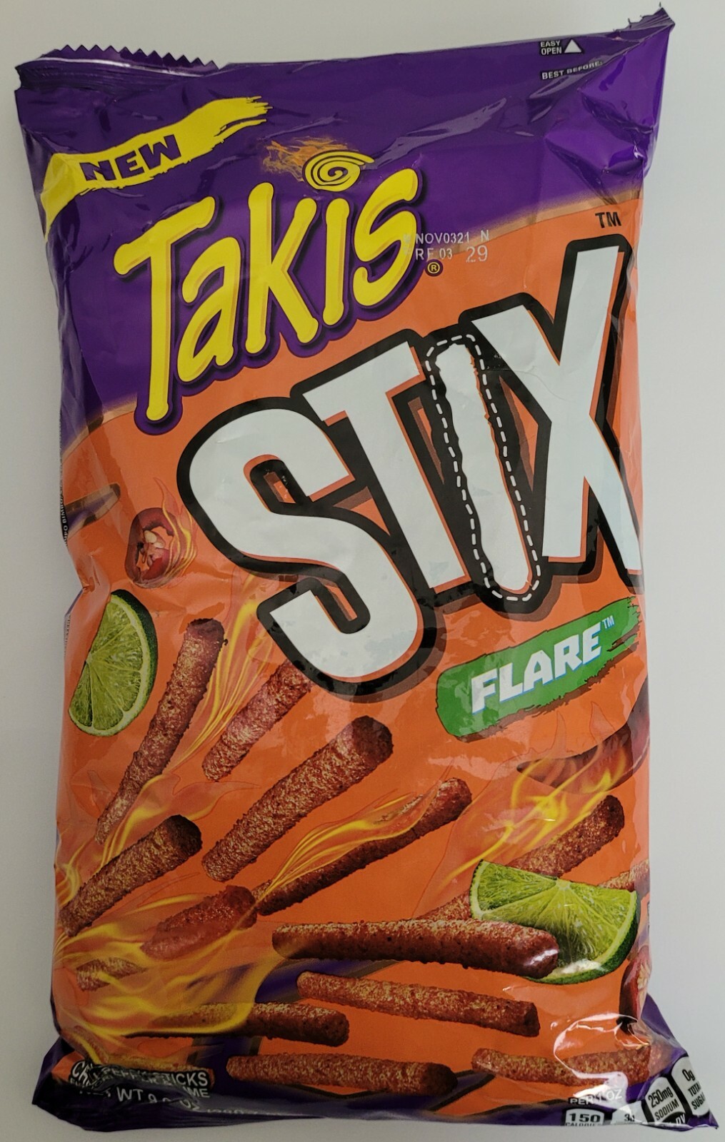 NEW BARCEL TAKIS STIX FLARE CHILI PEPPER & LIME TORTILLA CORN CHIPS 9.9