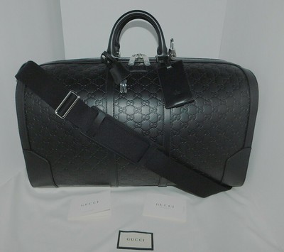 2019 Gucci Signature Black Leather Duffle Carry On Luggage Travel