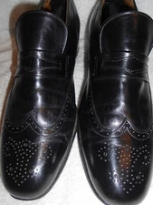 Vintage Hanover Embassy Collection Mens Black Leather Wingtip Medallion Loafer10