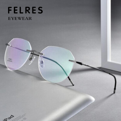 Rimless Metal Alloy Round Optical Eyeglasses For Men Clear Lens