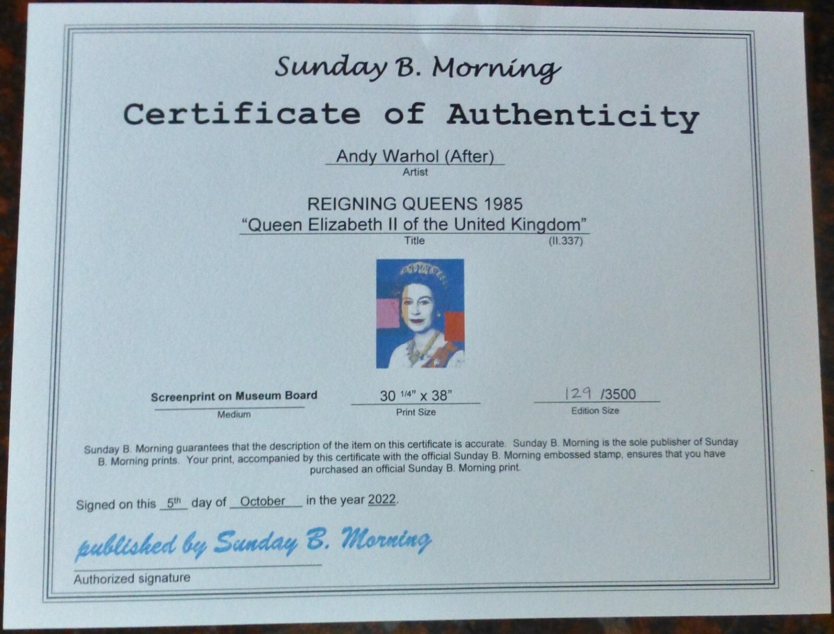 ANDY WARHOL Sunday B. Morning QUEEN ELIZABETH 337 LIMITED EDITION