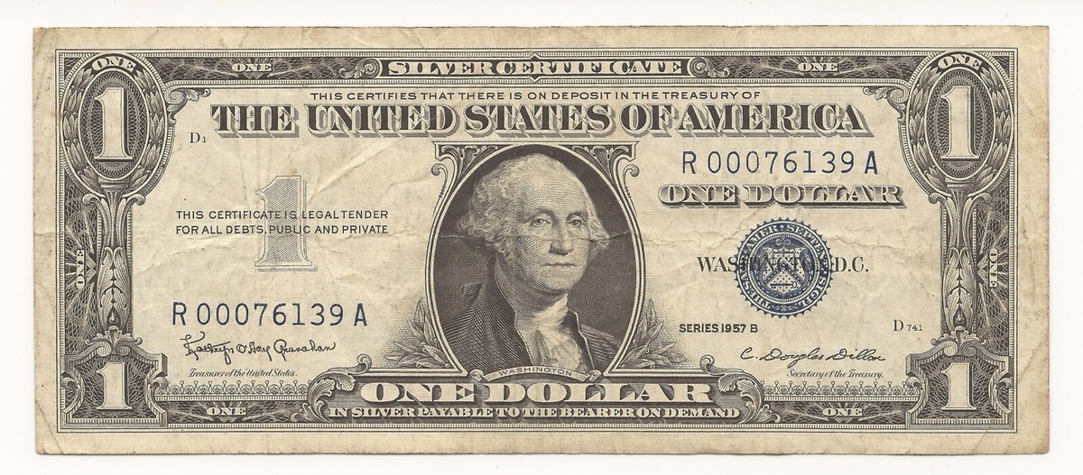 1957-B $1 Dollar Bill Silver Certificate Note Low Serial 0007 139A