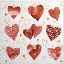 4x Single Lunch Paper Napkins for Decoupage and Party - Ten Hearts