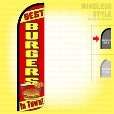 BEST BURGERS IN TOWN - Windless Swooper Flag 11.5 ft Feather Banner Sign rz