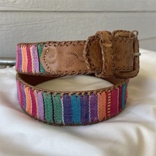 Vintage 1972 Guatemala Handwoven 100 Leather Belt with Embroidered Design