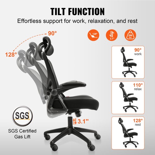 VEVOR Chaise de Bureau Ergonomique Fauteuil Inclinable Support Lombaire et Tête - Imagen 4 de 12