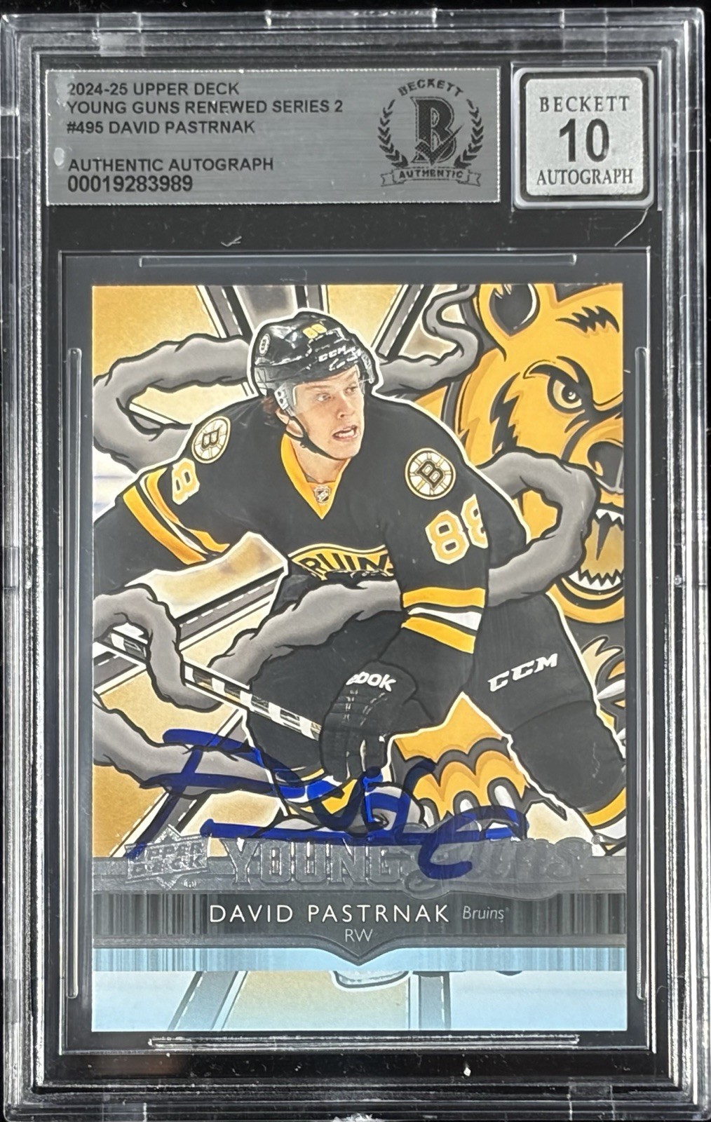 David Pastrnak Autographed Signed Boston Bruins 2024-25 UD Young Guns Renewed #495 BAS Grade 10 