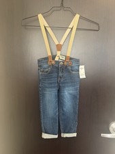 Oshkosh b Gosh Suspender Jeans 4T NWT, Gold Sparkle Removable Suspenders, Unisex