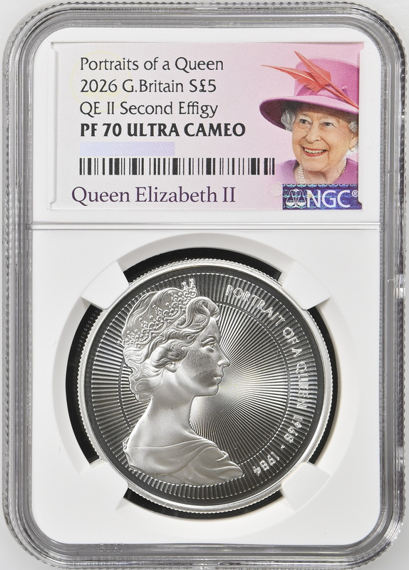 2026 GB S£5 QEII PORTRAITS OF A QUEEN 2nd EFFIGY SILVER PROOF NGC PF70 OGP/COA