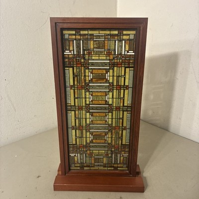 Frank Lloyd Wright Oak Park Skylight Stained Glass Panel Wood Frame 14.5x8 