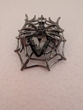 Halloween Creepy Crawly Black Spider In Web Brooch Pin New