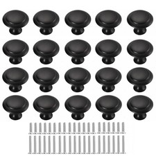 Matte Black Cabinet Knob, 1-1/5 inch Round Drawer Pulls, Dresser Knobs, Kitch...
