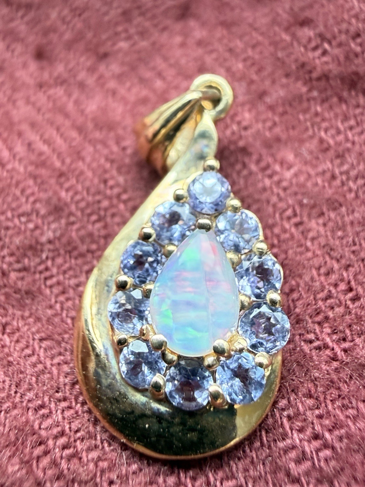 Solid 10k Yellow Gold Charm Pendent Opal Tanzanit… - image 1