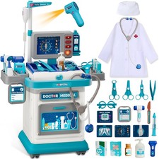 Doctor Kit for Toddlers 3-5, Pretend Doctors Play Set with Cart, Costume and ...