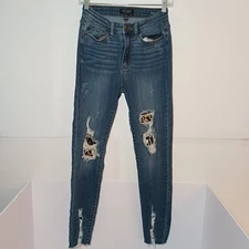 Judy Blue Lizzy High Waist Leopard Patch Skinny Fit Jeans Women Jr Sz 3/26 Blue