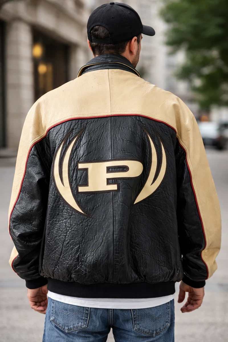 Vintage Phat Farm Leather Jacket Men's XL Black Bomber 90's Hip